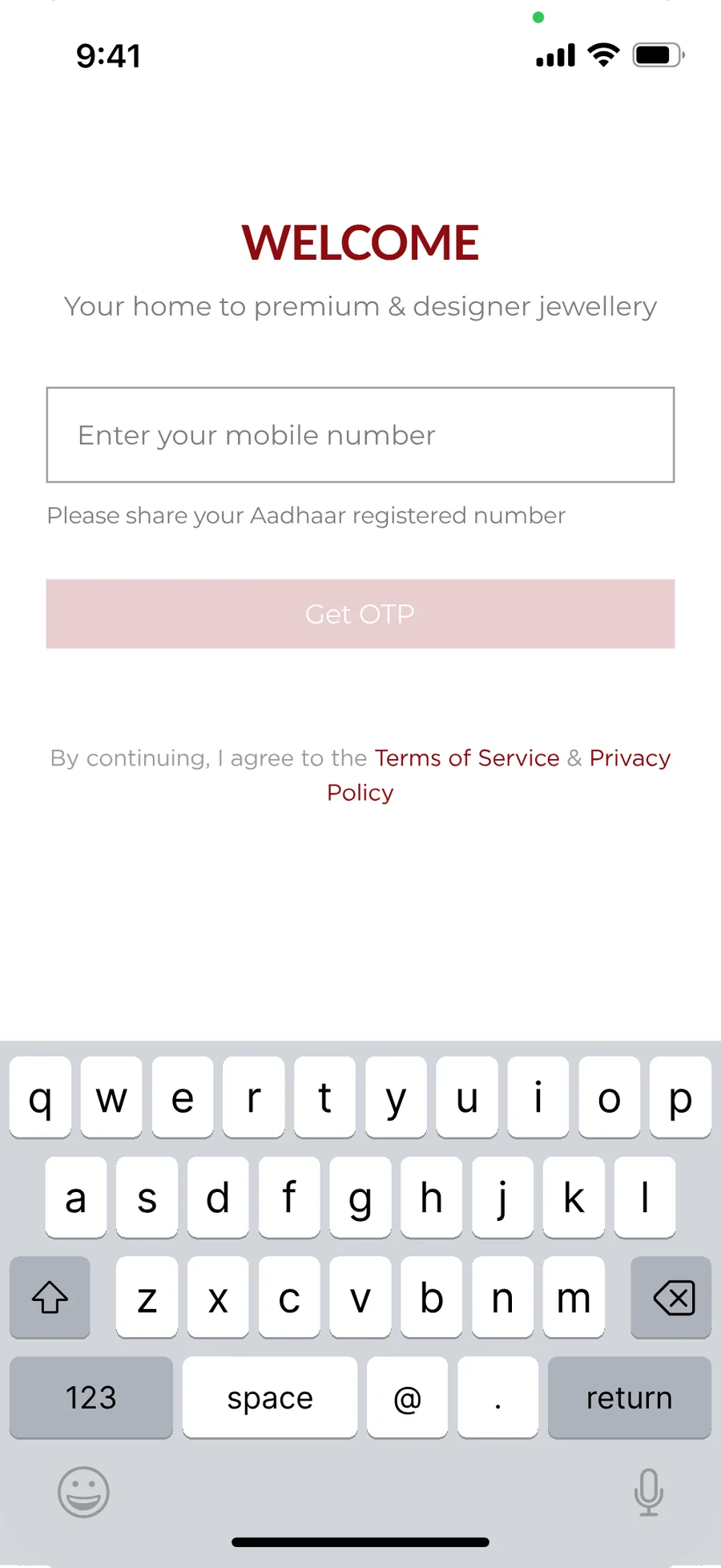 The sign-in screen asking for a mobile number, with a note that it should be the Aadhaar registered number.
